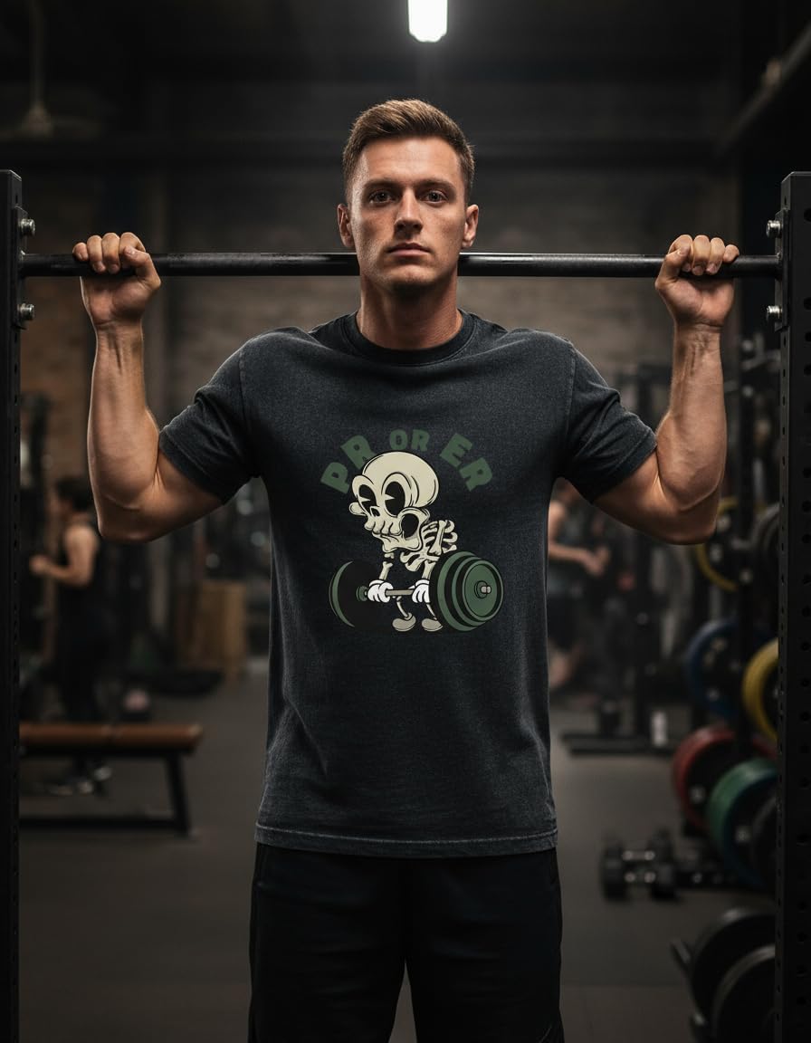 PR OR ER Men's Washed Gym Shirt - Soft Vintage Workout T-Shirt, Breathable Cotton Athletic Tee for Training & Fitness