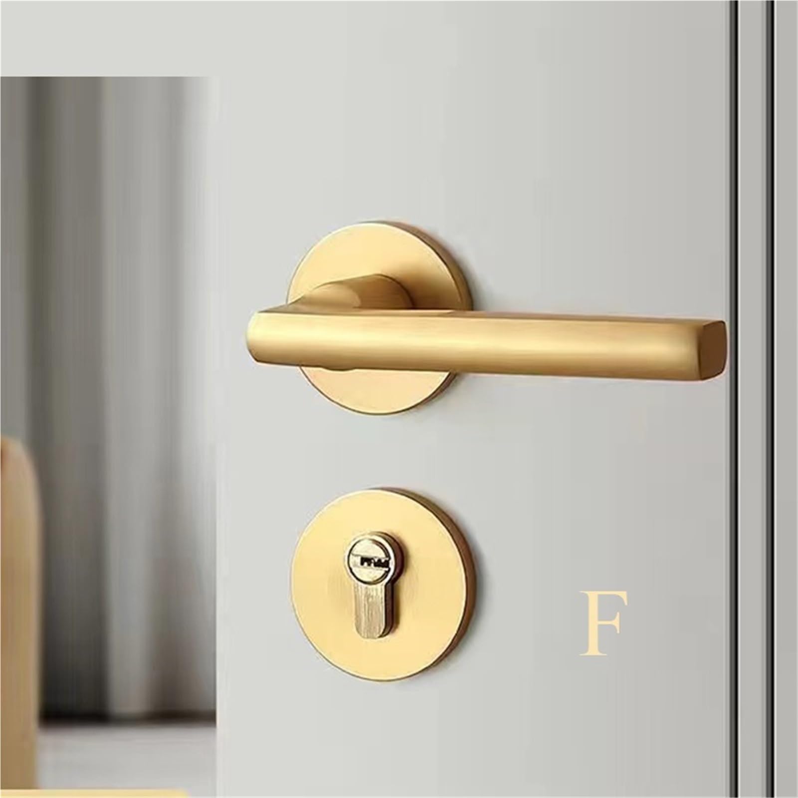 ZONSHJDKR Indoor Golden Door Handle Set Aluminum Alloy Magnetic Lock Bedroom Wooden Mute 1Pcs(F-Style)