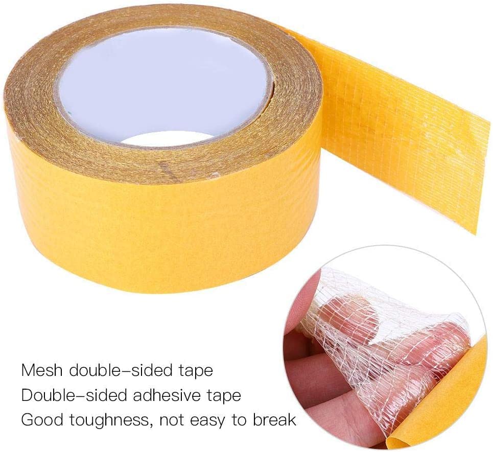 Image of UCRAVO Double-Sided Carpet Tape Super Strong Sticky Tape for Carpet Rugs, Hardwood Floors, mats Non Slip Waterproof Removable Mesh Grid Cloth Double Sided Tape (5Cm X 20M) (Tape), white