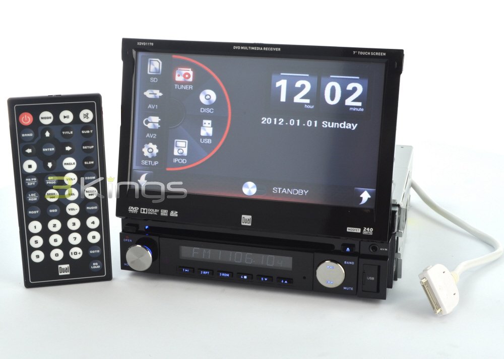 Dual XDVD1170 In-Dash 7-Inch Touchscreen DVD/MP3/WMA Car Stereo Receiver with Direct USB iPod Control and SD Card Reader