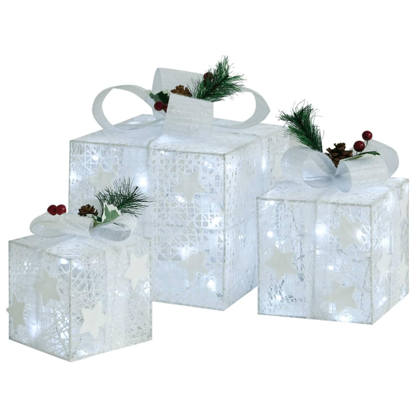 Cajas Decorativas 3 Piezas, Figuras De Navidad Exterior, Decoración Exterior Navidad, Adornos Navideños, Figura Luz Navidad, Plateado