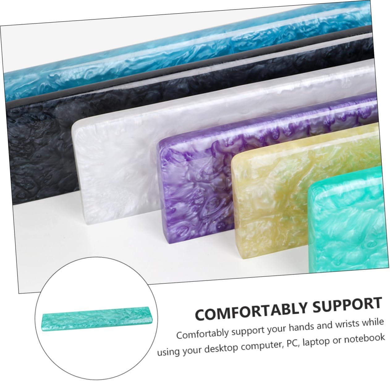 Green Pearl Resin Keyboard Wrist Rest Ergonomic Hand Support for Mechanical Keyboards Comfortable Size for Gaming and Office Use