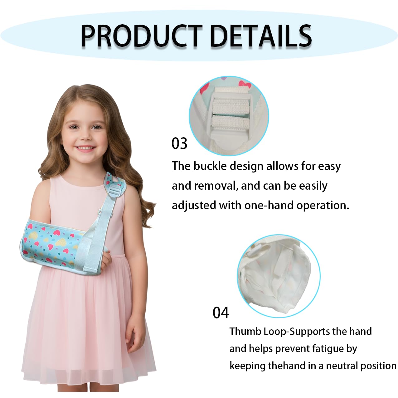 Kids Arm Sling for Shoulder Injury & Post-Surgery Recovery Adjustable & Comfortable Shoulder Support Fits Both Arms (LOVE-1, Medium)