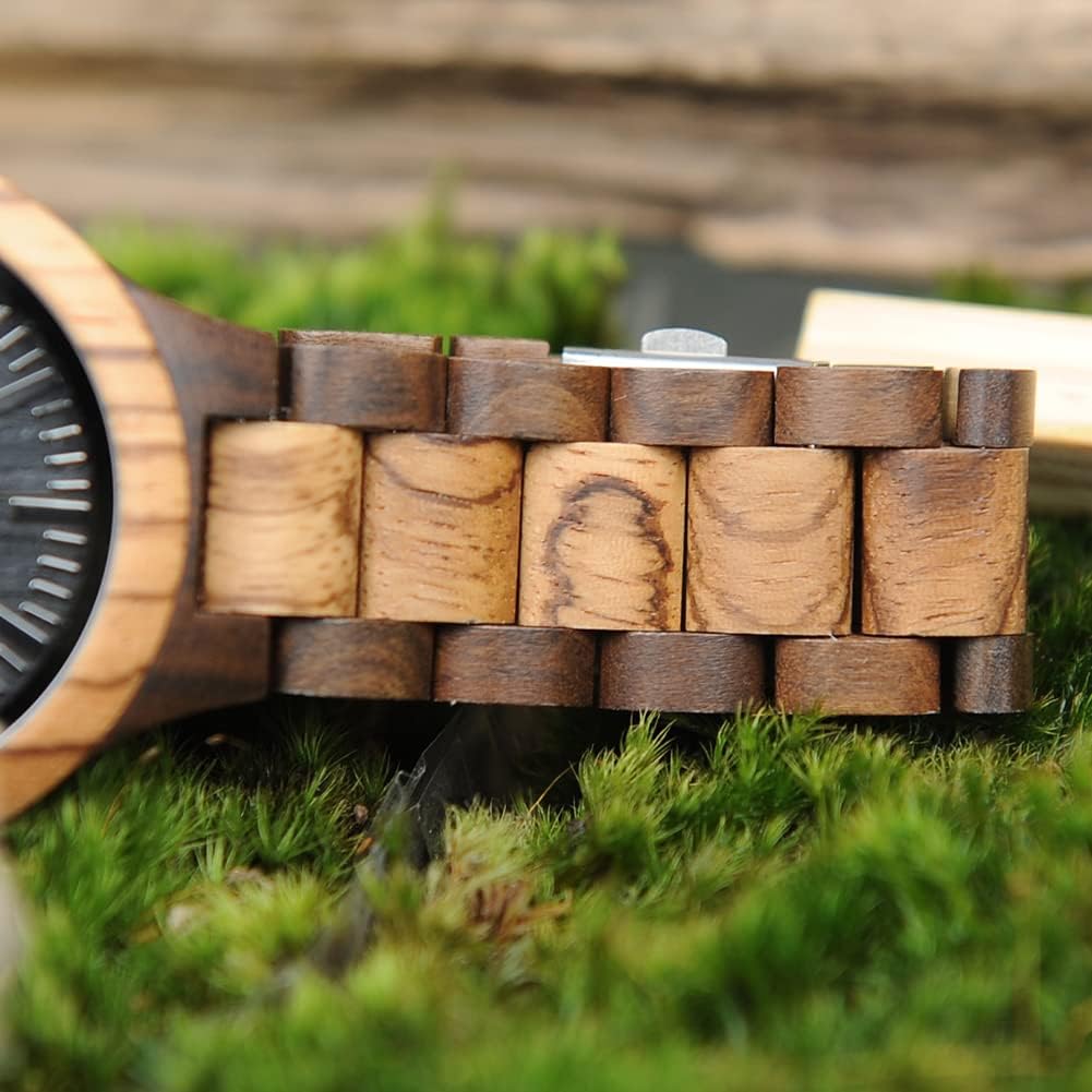 BOBO BIRD Men's Zebra Wood Watch Analog Quartz Lightweight Handmade Wooden Sports Casual Watches