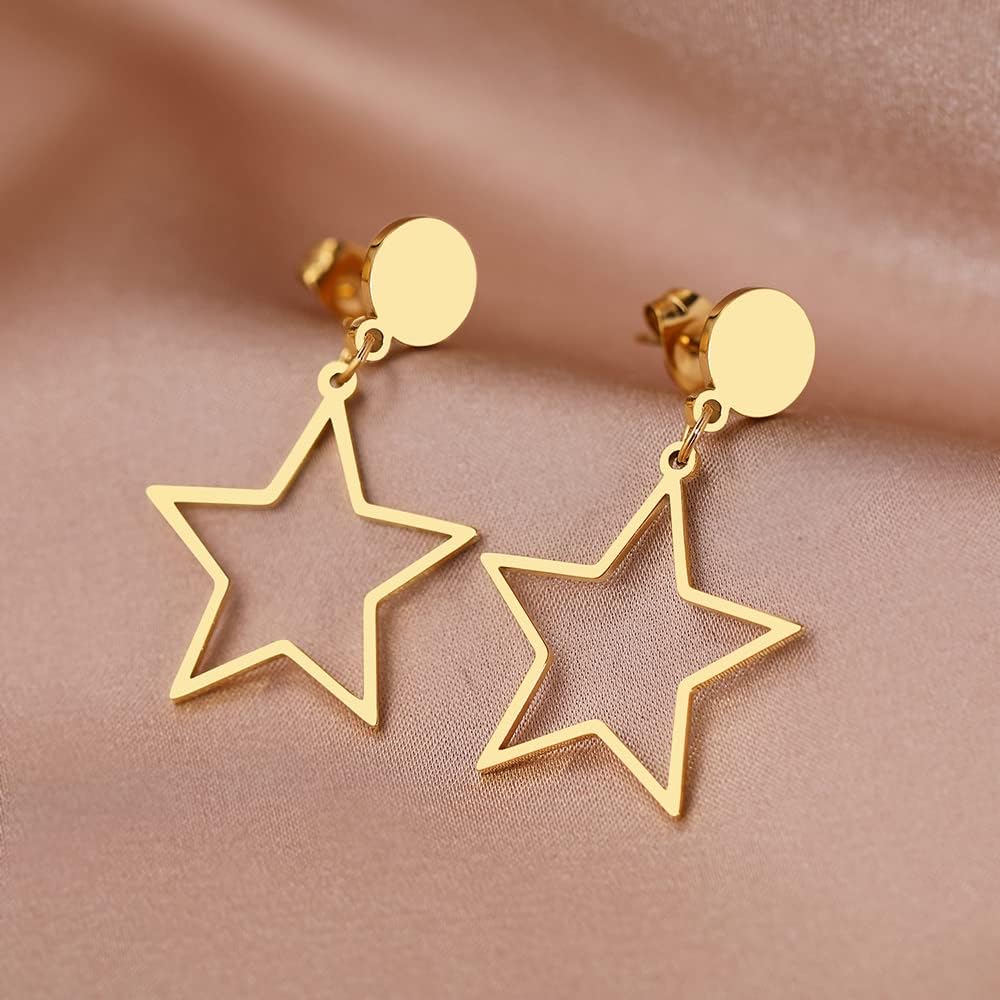 Blingsoul Star Earrings for Women - Elegant Silver and Gold Dangle Style Hollow Stars Rhinestone Bride Earring - Image 5