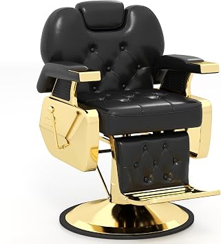 Artist hand Vintage Barber Chair, Professional Reclining Salon Chair with 360 Swivel & 140 Recline, Heavy Duty Gold Frame Styling Chair for Barbershop, 400 lbs Capacity, Black & Gold