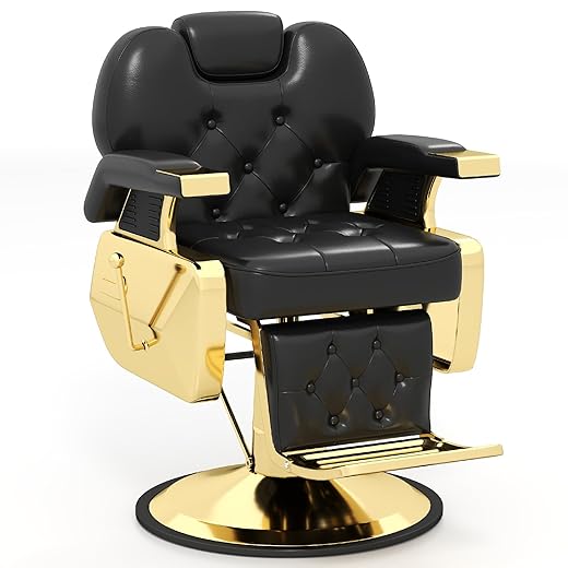 Artist hand Barber Chair Vintage Salon Chair All Purpose Hydraulic Barber Chair Heavy Duty Hairdresser Chair Spa Equipment–Adjustable Headrest & Footrest, Heavy-Duty Hydraulic Pump(Gold/Black)