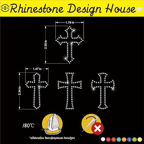 Miniatura 3 de 36 piezas de cruz con diamantes de imitación para planchar con cristales brillantes para mujeres y niñas, calcomanía de transferencia de máscara