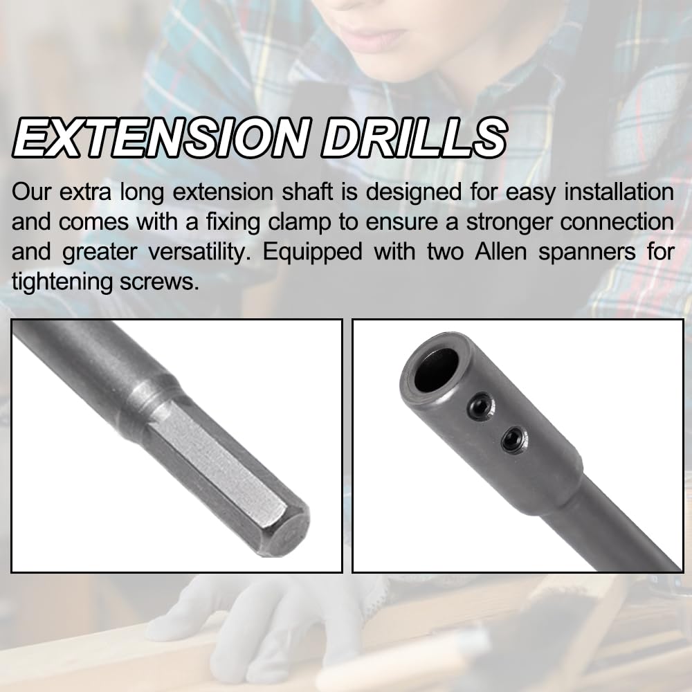 2 Piezas Extensión extralarga de 7Inch & 10Inch Con Vástago de 3/8 Pulgadas Forstner Bit Extension Metal Broca de Pala de Madera de Acero de Alto Carbono para Perforaciones Especialmentep