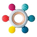 Arudyo Baby Teething Toys Silicone Teethers BPA Free Silicone Rudder with Wooden Ring Soothe Babies Gums (Rainbow)
