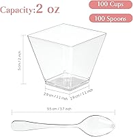 Vista 2 de Zezzxu Paquete de 100 mini tazas de postre de 2 onzas con cucharas, pequeños vasos de plástico para aperitivos, vasos reutilizables para servir