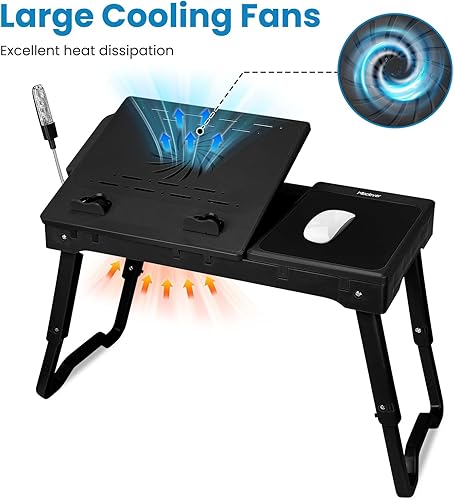 Miniatura 6 de Mesa plegable para laptop, escritorio portátil para cama, soporte para laptop de altura ajustable con ventilador de refrigeración, luz LED, 4