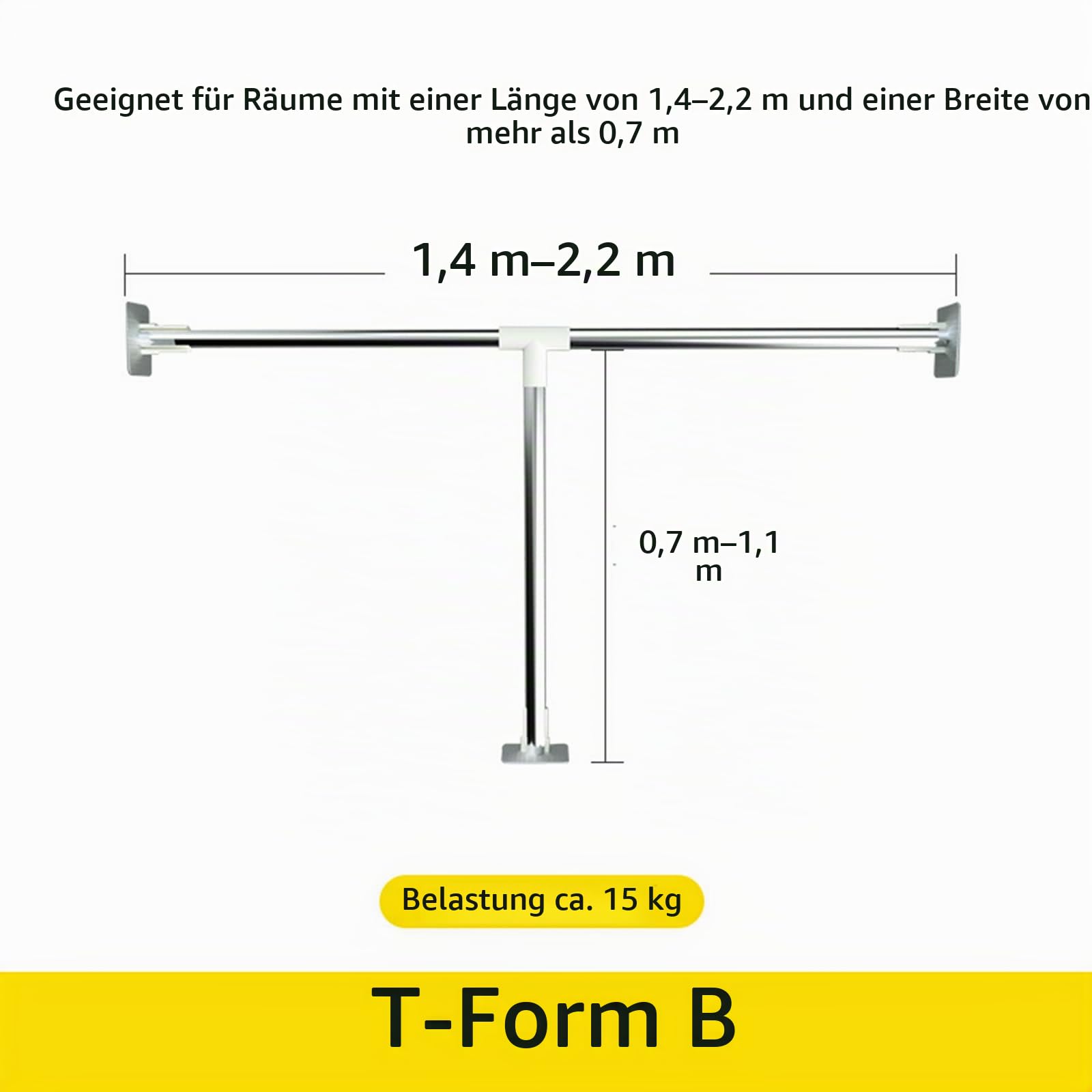 Duschvorhangstange T Form Ohne Bohren, Gerade Verstellbare Badezimmer Badewanne Ecke Duschstange Edelstahl, Für Badezimmer Badewanne Umkleidekabine(Size:B 140-220+70-110cm)