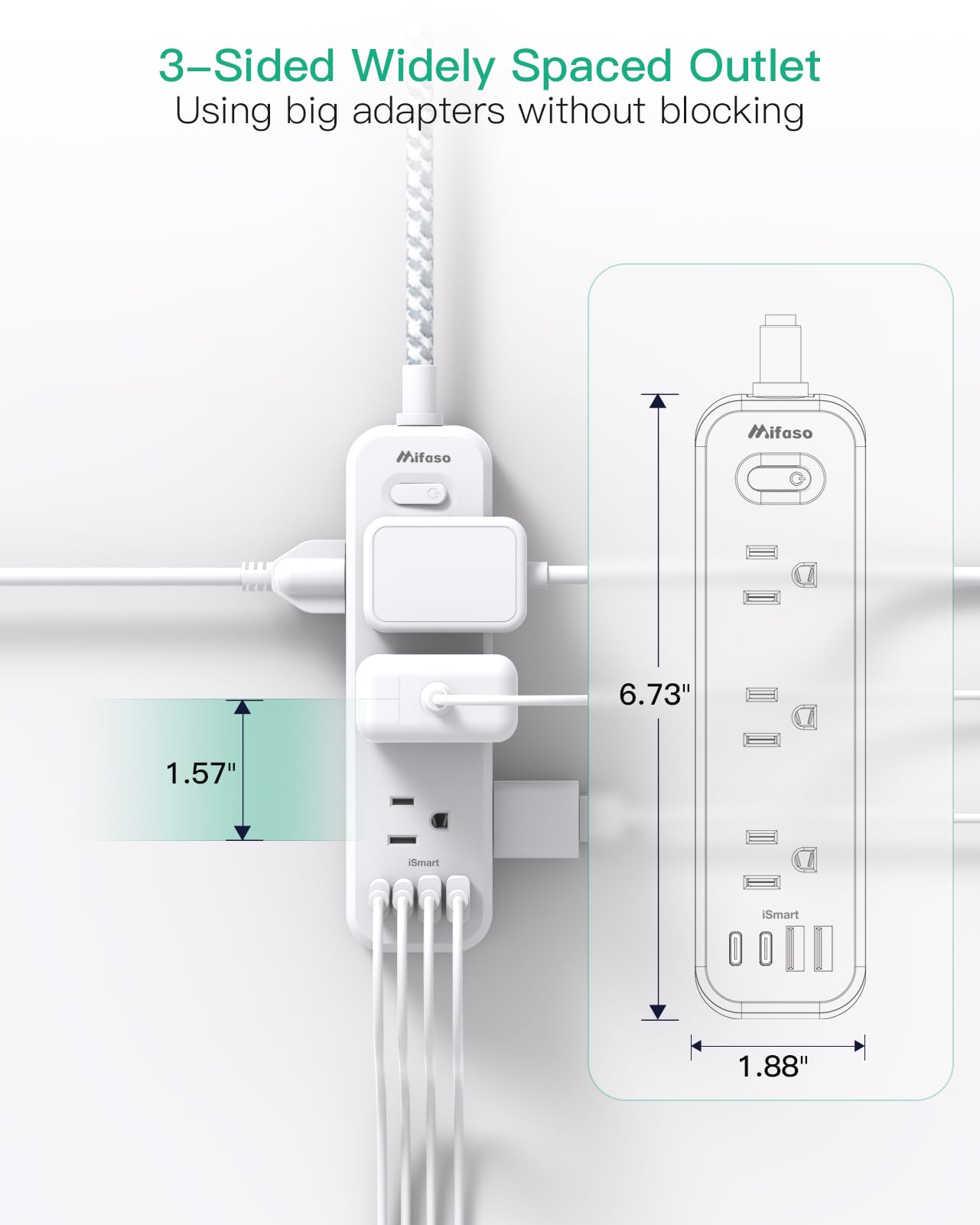 Cable de extensión de 15 pies, protector de sobretensión, cable de extensión largo con 9 tomas, 3 puertos USB, cable de extensión con múltiples tomas de corriente USB
