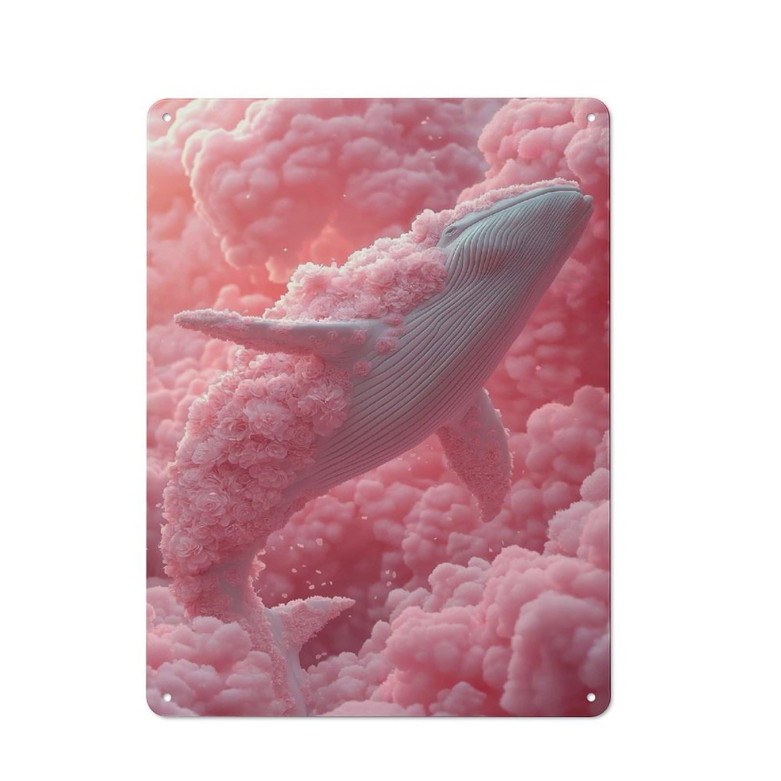 Junmoney Floral Whale In Pink Clouds Tin Wall Plaque 40X30cm With For Guest Room Or Hallway, For Hallway Wall Decor Fans