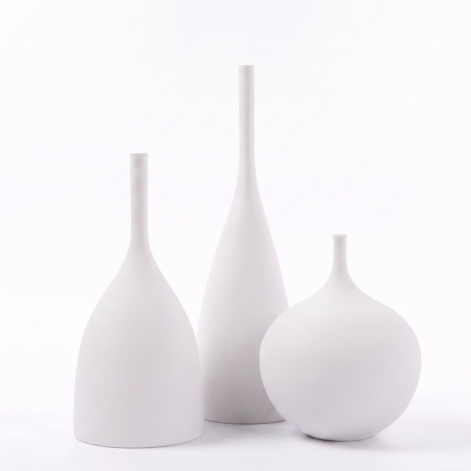 Relexome Relexome Ceramic Vase Set of 3 Neutral Vases Home Decor Modern Minimalist Decorative Vase Matte Ribbed Vases for Centerpieces Living Room Shelf Entryway Table Decor White