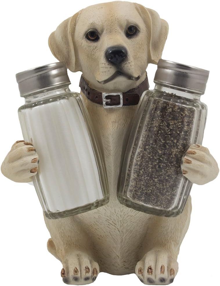 Labrador Retriever Salt and Pepper Shaker Set with Decorative Display Stand Dog Figurine Holder for Lodge & Hunting Cabin Kitchen Decor Table Centerpieces As Puppy Gifts for Hunters
