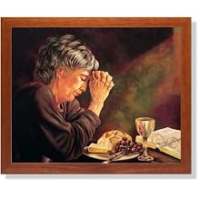 Gratitude Old Lady Praying at Dinner Table Daily Bread Woman Religious Wall PictureHoney Framed Art Print 16x20