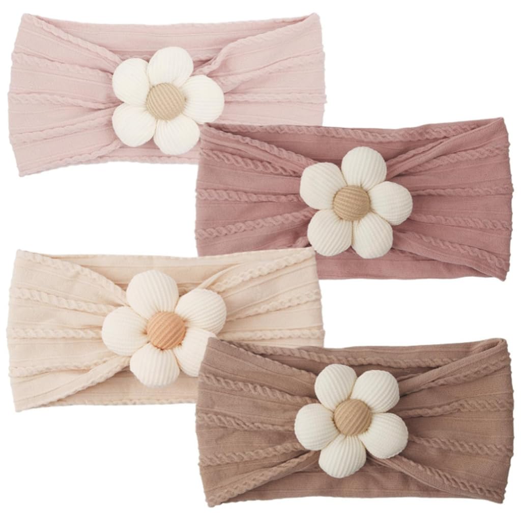 Baby Headbands Baby Girl Headbands with Bows 4 Pcs Nylon Headbands Stretchy Hairbands Handmade Hair Accessories for Newborn Infant Toddlers Kids Baby Essentials