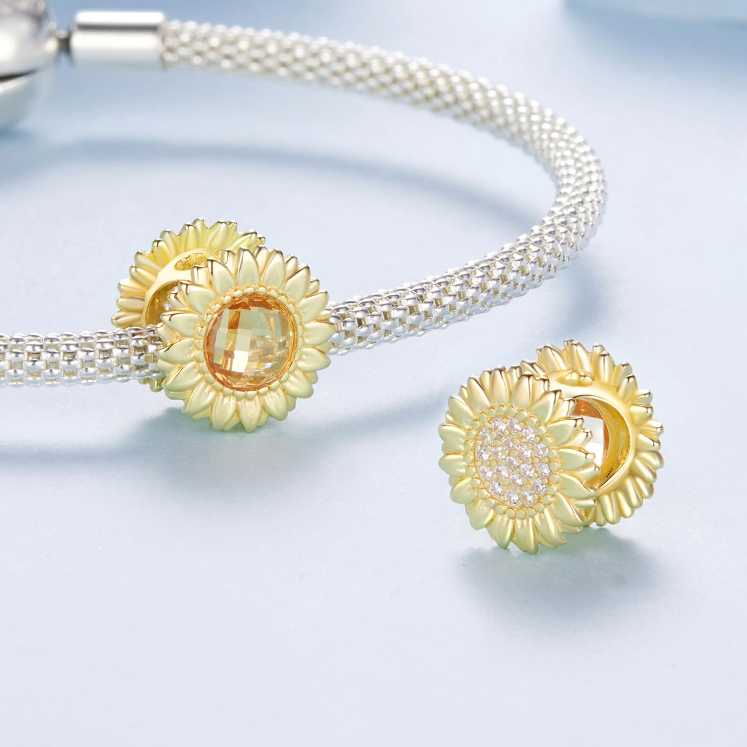 Ciondolo a forma di girasole, in vero argento Sterling 925