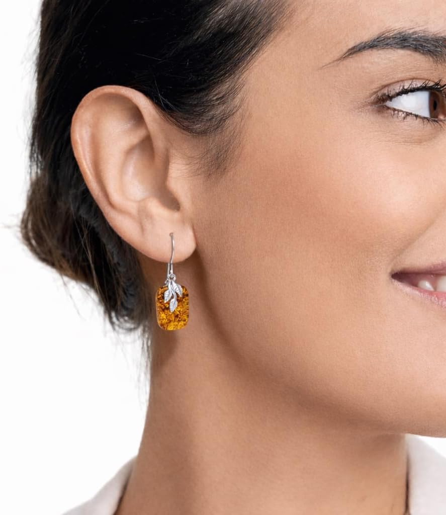Genuine Baltic Honey Amber Fern Drop Earrings in 925 Sterling Silver – Rectangle Dangle Earrings for Women, Botanical Leaf Design, French Hook, Includes Certificate & Velvet Pouch - Image 3