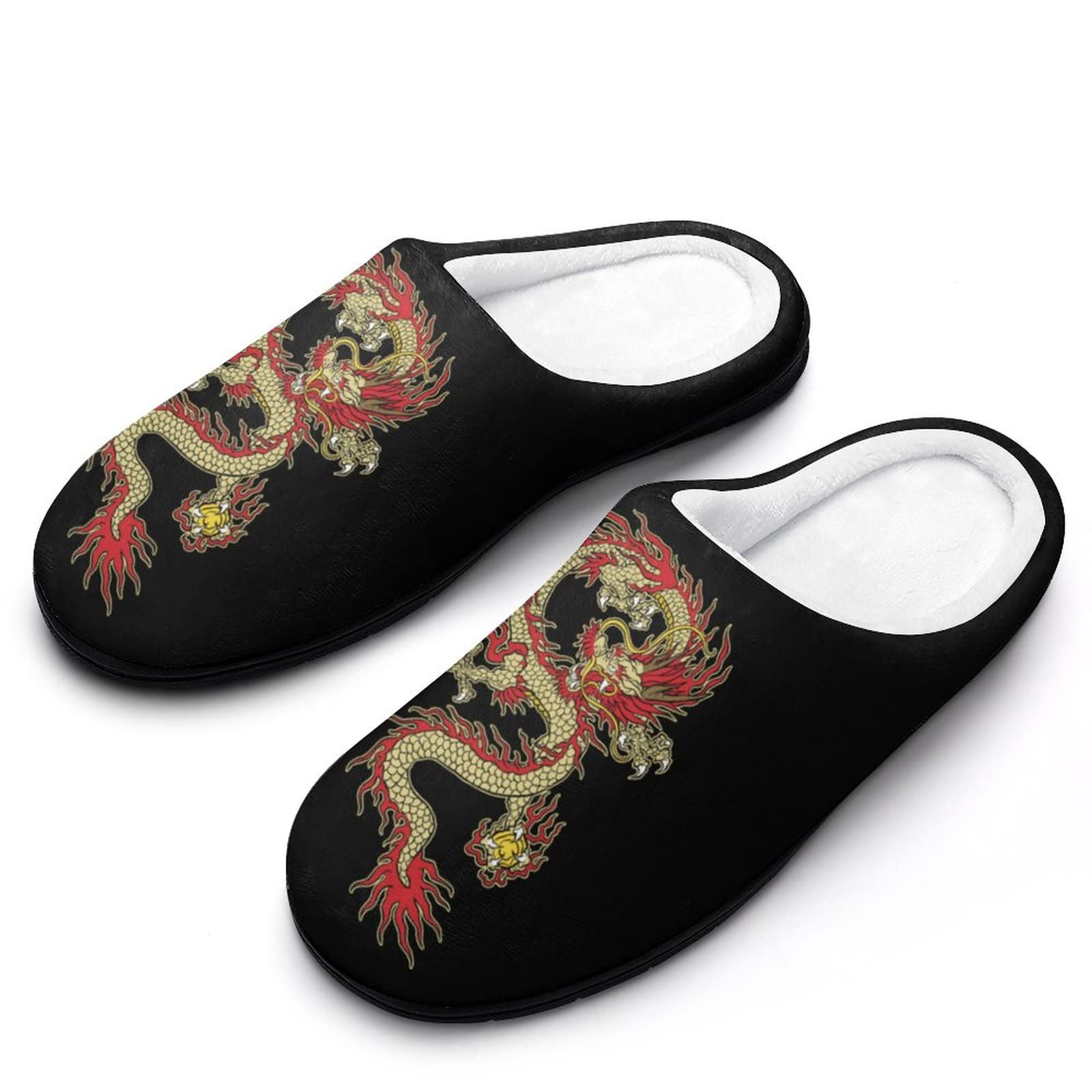Asian Tattoo Dragon Printed Men's Cotton Slipper Shoes with Soft Memory Foam for House Indoor Outdoor