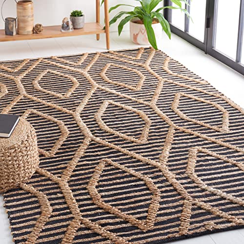 SAFAVIEH Natural Fiber Collection Area Rug - 6' x 9', Black & Natural, Flat Weave Farmhouse Geometric Jute Design, Ideal for High Traffic Areas in Living Room, Bedroom (NF378Z)