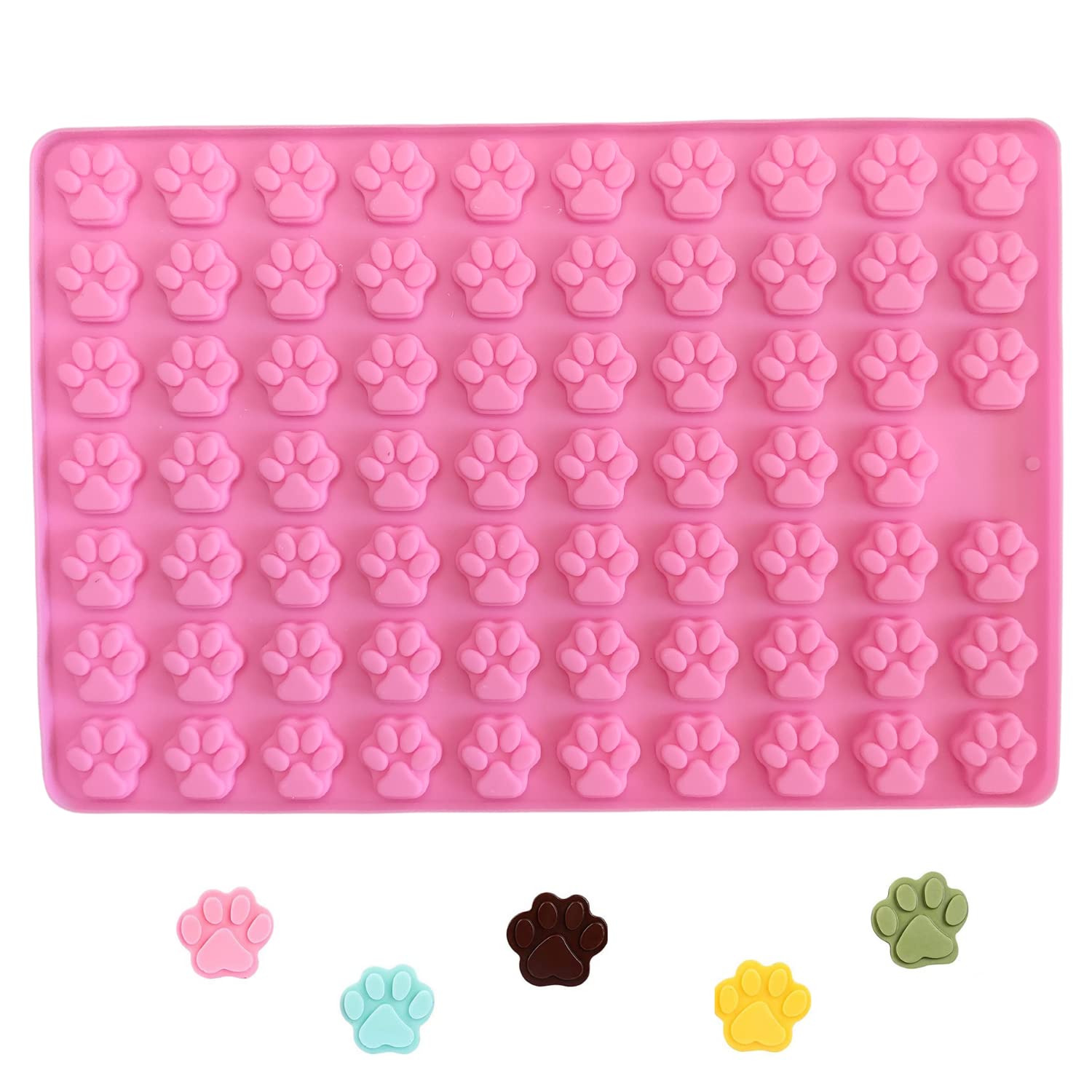 1 Pack Paw Silicone Mold, 69 Cavity Non-Stick Food Grade Mini Paw Mold for Chocolate, Candy, Jelly, Ice Cube, Dog Treats, Cupcake Baking Mould (P1)