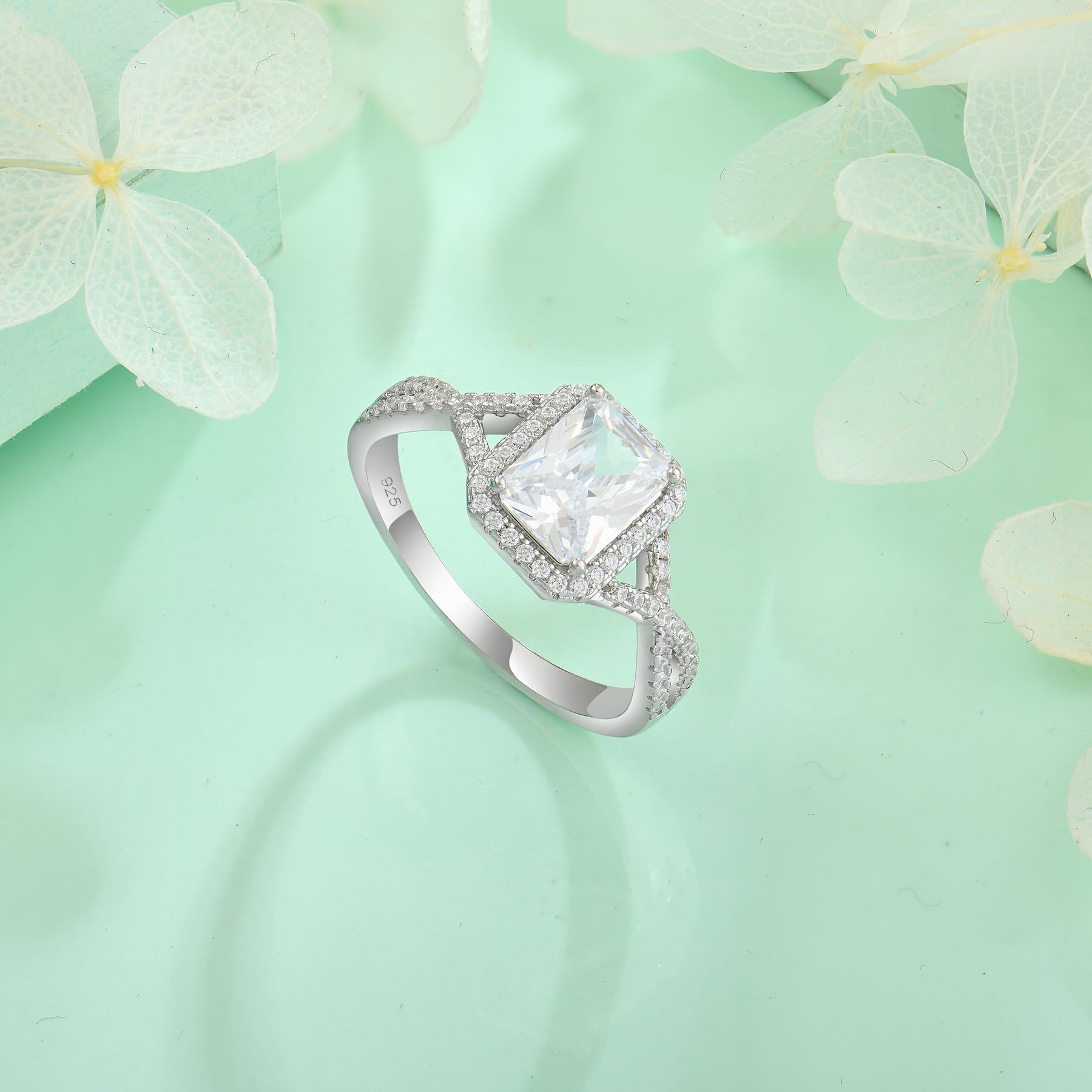 starchenie Anillos de plata de ley 925, corte esmeralda, circonitas, anillo de compromiso, anillo de boda con infinito para mujer