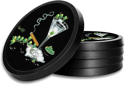 Posavasos de silicona antideslizantes con almohadilla de fieltro absorbente impresa extraíble - Juego de 4 - Michael Godard: Martini Limbo