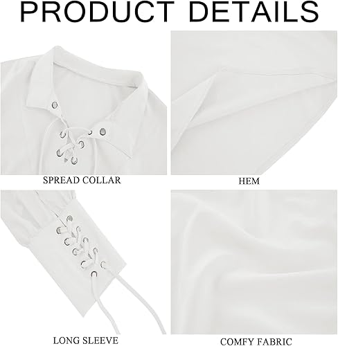 Miniatura 6 de Camisa medieval con cordones para hombre, diseño de pirata, mercenario, escocés, con puños anchos, renacentista y vikinga