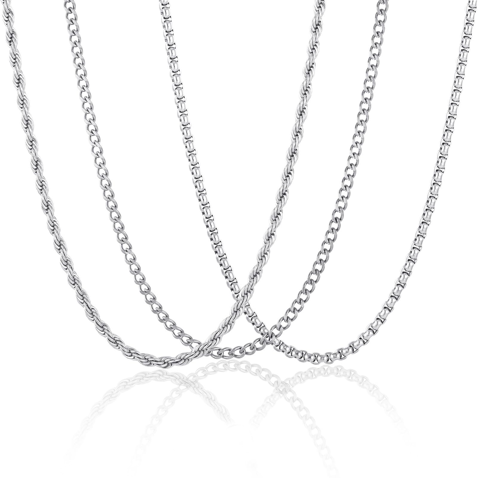 Esmoly 3 Pezzi Collana Uomo Catenina Necklace for Men Oro Argento Nero Acciaio Inossidabile Cuban Chain 45cm/50cm/55cm/60cm Regalo Uomo Ragazzo 2mm/3mm/4mm/5mm/6mm