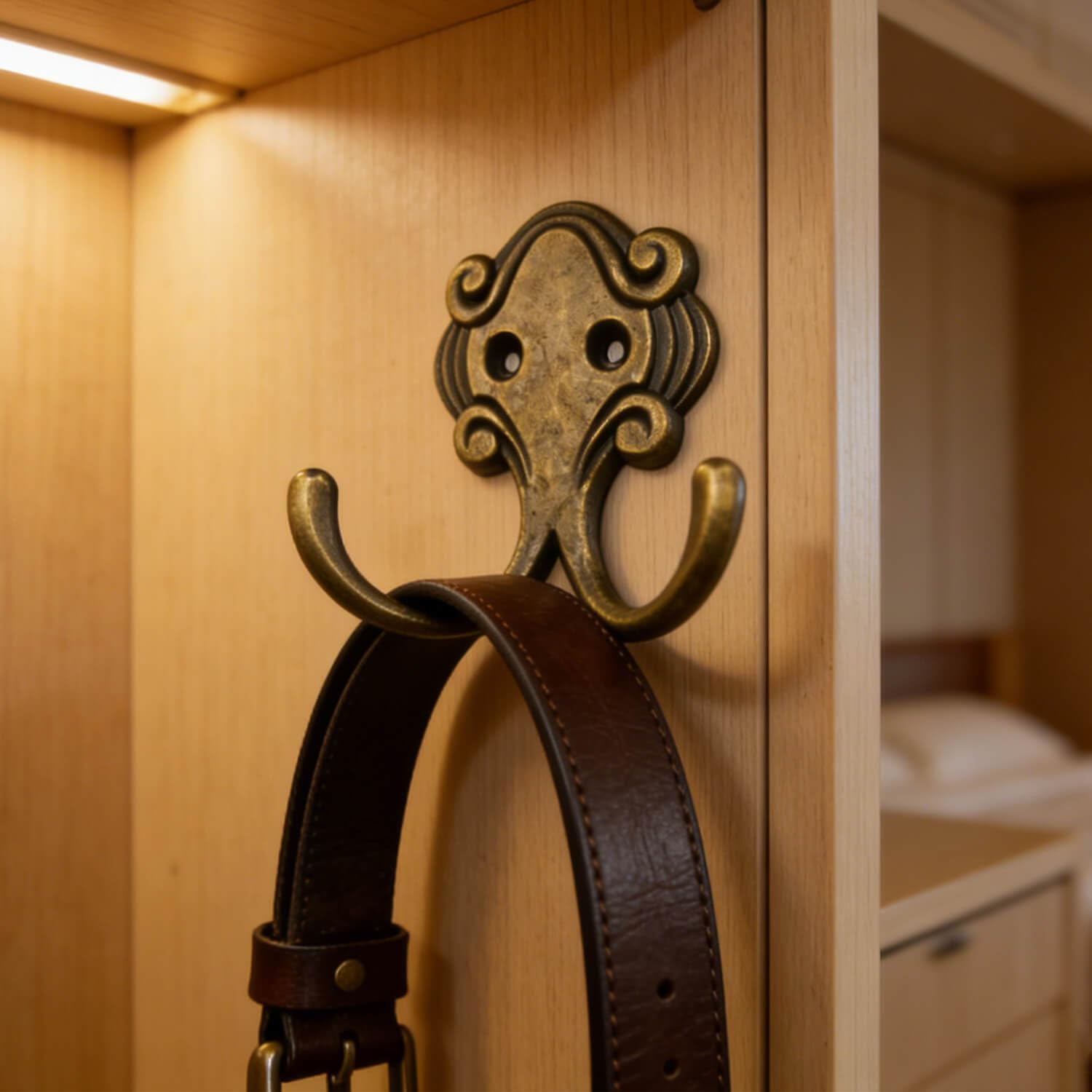 Metal Antique Brass Hardware Double Prong Robe Hook Clothes Hanger with Screws(Pack of 6)