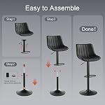 Bar Stools Set of 2, Swivel Counter Height Bar Stools, Adjustable PU Leather Bar Chairs with Back and Footrest, Modern Armless Counter Stools, Island Chairs for Bar Kitchen, Black