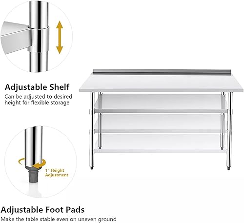 Miniatura 5 de NSF - Mesa de acero inoxidable de 48 x 24 pulgadas para preparación y trabajo, isla de cocina de acero inoxidable comercial de alta resistencia con