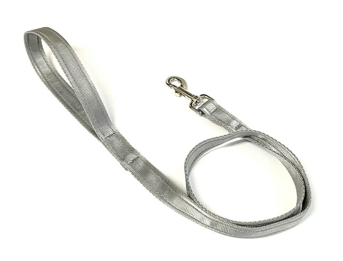 45" Short Dog Lead Close Control Walking Leash Training Handle In Strong And Durable Cushion Webbing (Silver/Grey, 20mm)