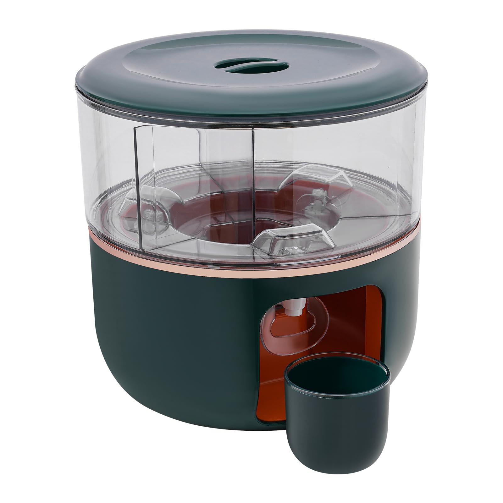 1.59 Gallons Iced Beverage Dispensers,3 Compartments 360°Rotatable Drink Dispenser with Cup,Tabletop Beverage Bucket Juice Dispenser for Home Camping Restaurants Shop (Green+Lid)