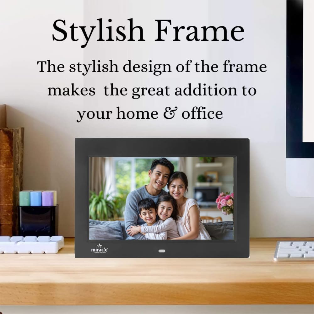 Miracle Digital 7”(17.78) IPS Digital Photo Frame High-Def Screen Built in 8GB Memory 2GB RAM 180°Wide Angle Viewing Video Audio Support SD USB Disk Card Remote Photos SlideShow