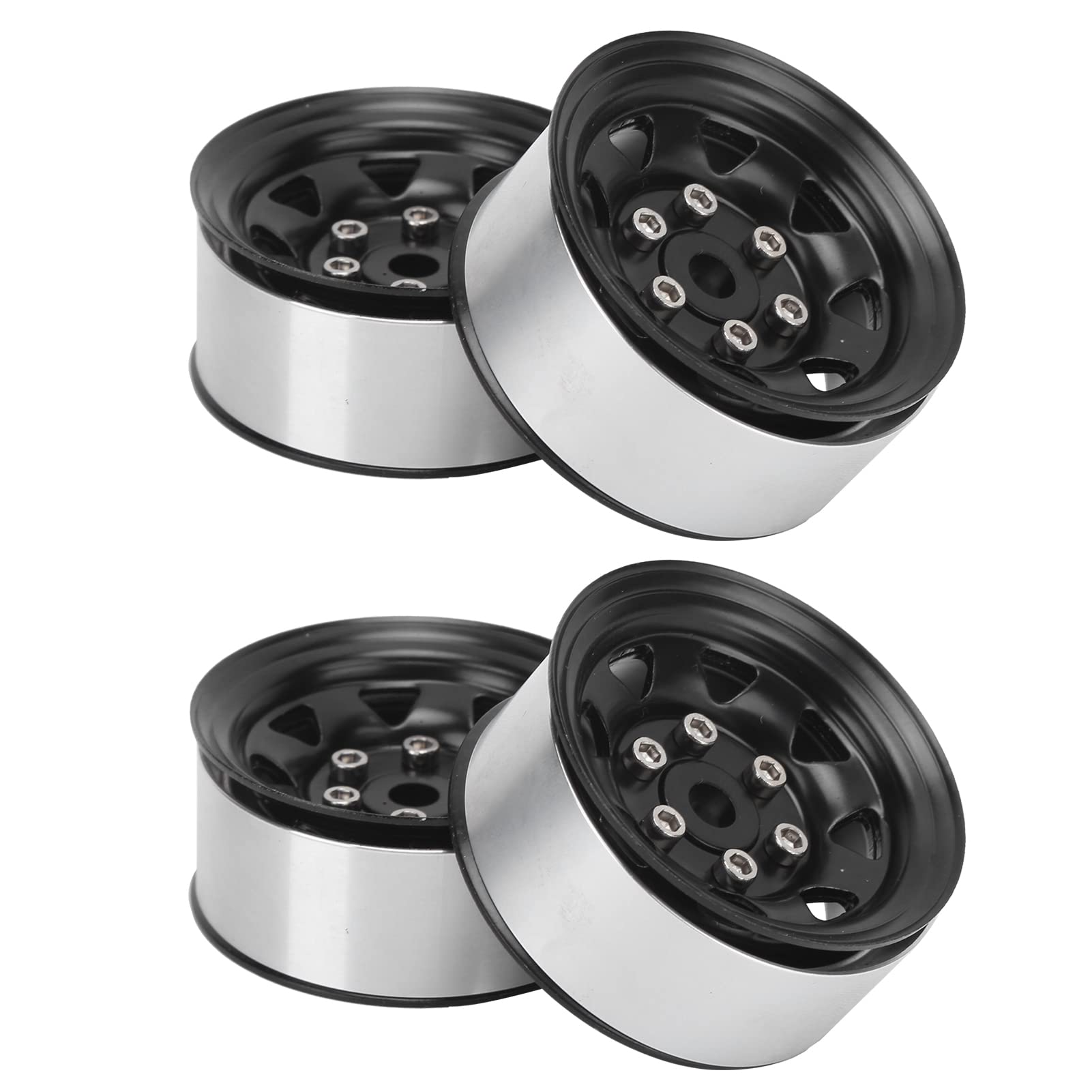 RC Car Wheel Rim Hub 4 Pcs 1.55 Inch Zinc Alloy Beadlock Wheel Rims for AX90069 Crawlers Replacement(black) Rc Car Model Accessory
