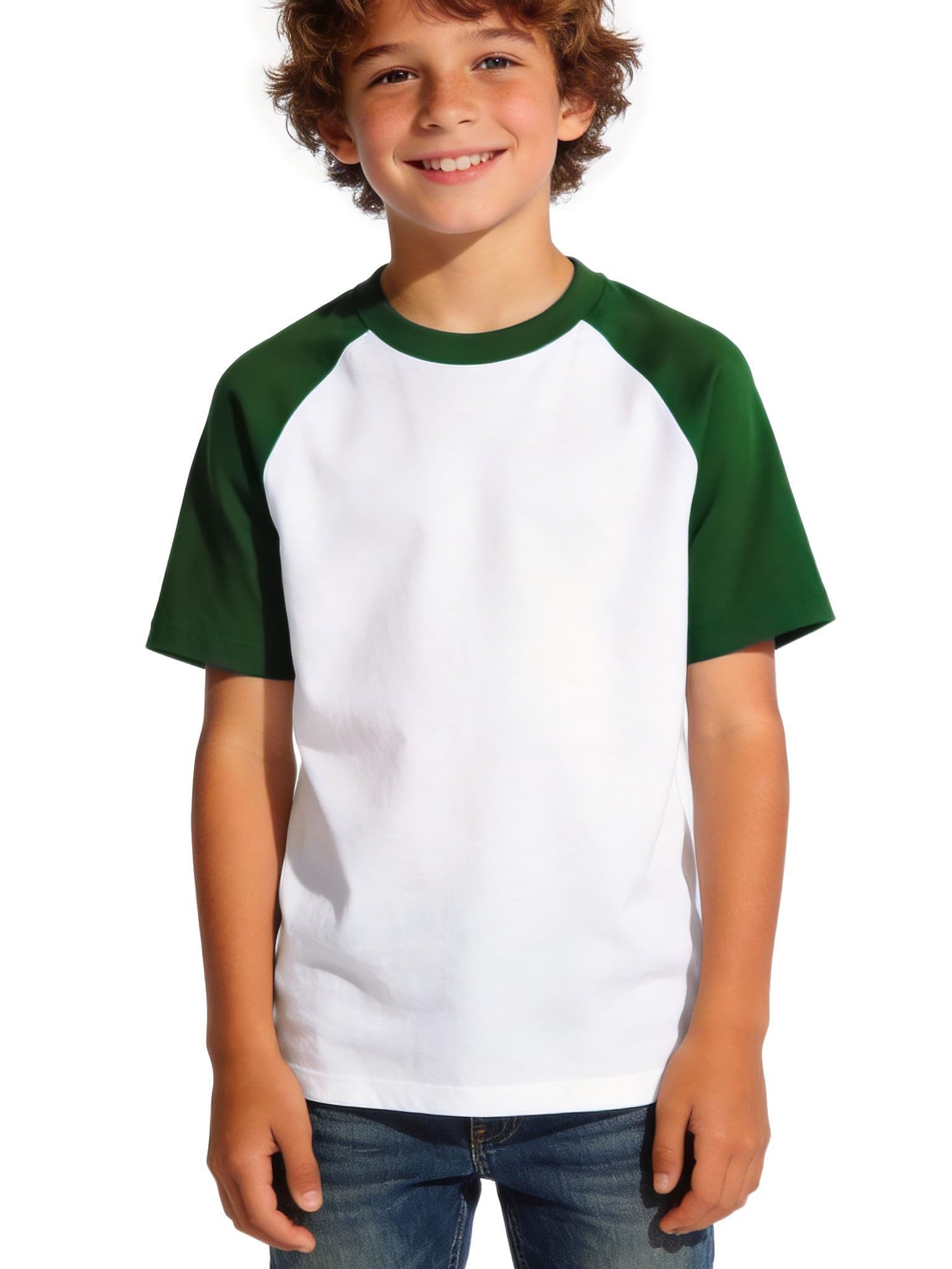 Silenroar Camiseta de manga corta raglán de béisbol para niños, mezcla de algodón, transpirable, ligera