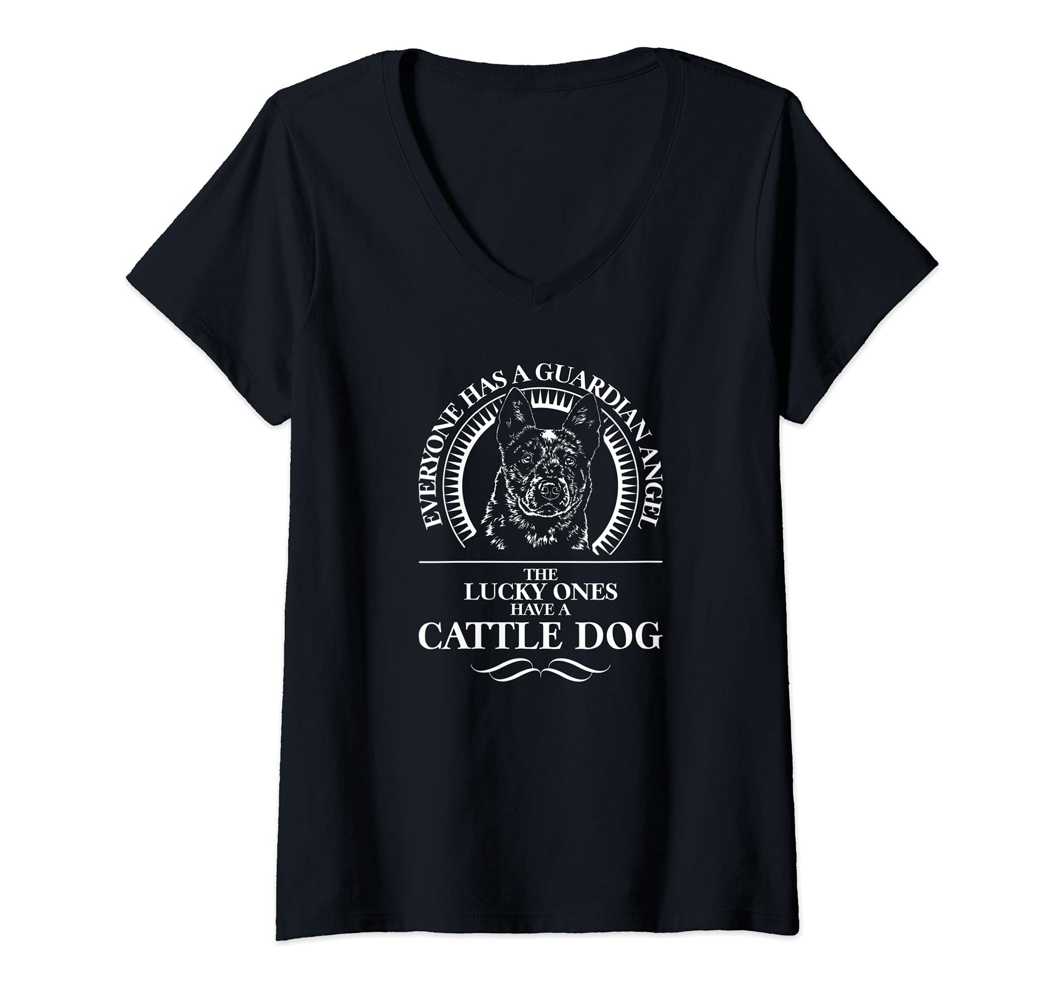 Womens Proud Cattle Dog Guardian Angel dog saying dog mom V-Neck T-Shirt, Black