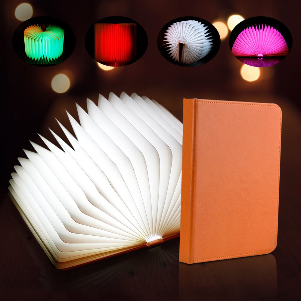 Veesee Book Lamp with 8 Colors, Portable Folding Book Lights, USB Rechargeable LED Book Light for Home & Office Decor Birthday Gift Girlfriend (Brown)