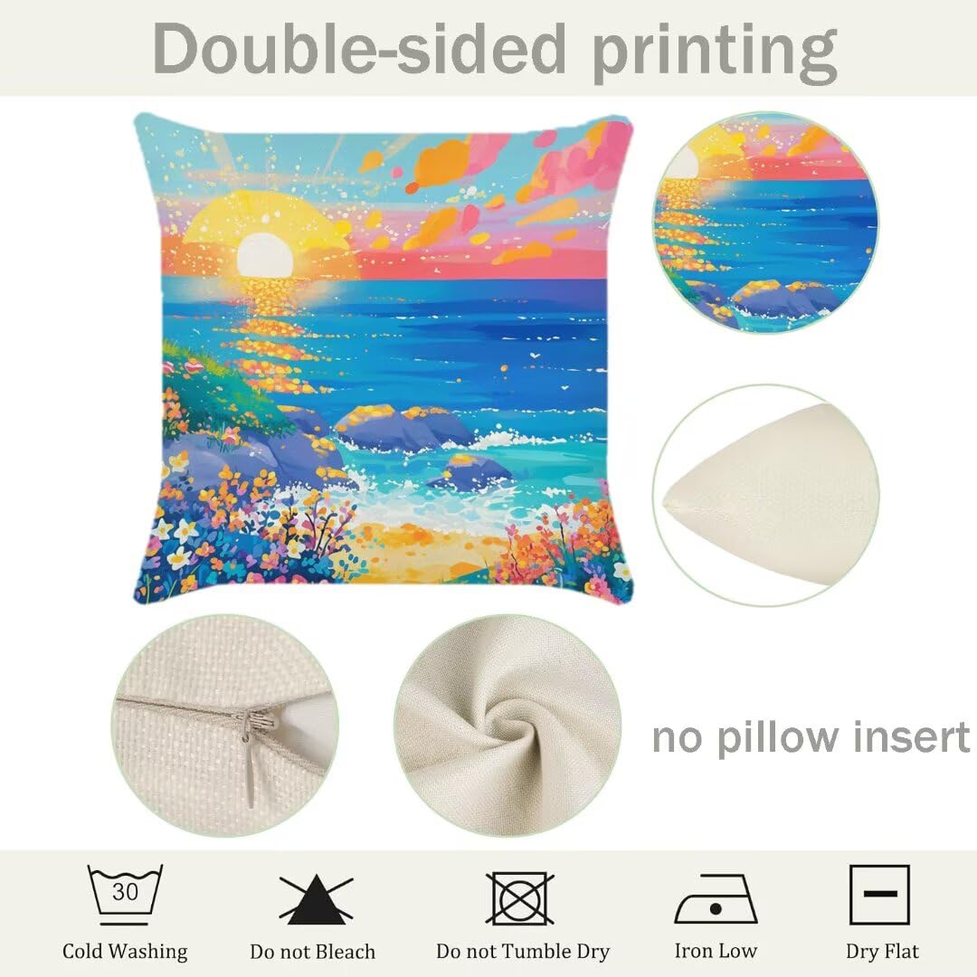 Fundas Cojines 45x45 cm Exterior Cojines Costa Fundas de Almohada Juego de 4, Cuadrados Funda Cojin Verano Almohadas con Cremallera, Sofa Cama Decorativos para Hogar, Jardín, Salón y Dormitorio Ym193