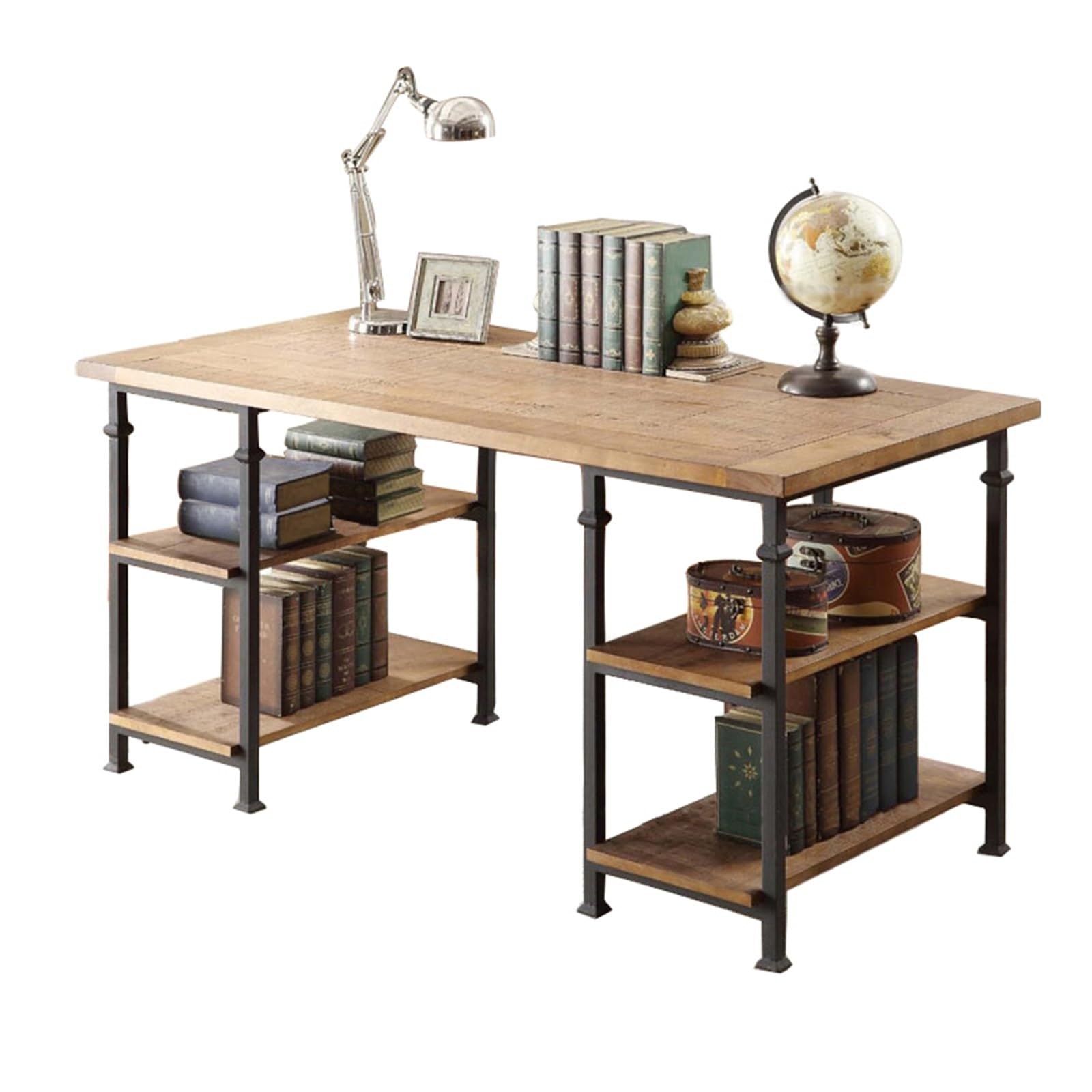 MYUYEE Standing Desk Vintage Wooden Writing Desk With 2-Tier Open Shelves, Industrial Solid Pc Workstation For Home Office For Home,Study, Writing (Xxlarge)