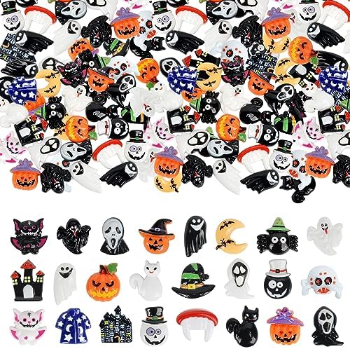 120Pcs Halloween Resin Flatback Decoration, Pumpkin Bat Ghost Spi...