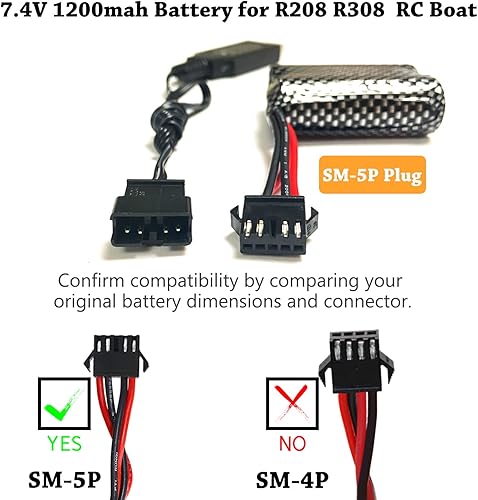 Miniatura 6 de VICMILE Batería de iones de litio de 7.4V 1200mah 2S 15C RC Baterías de barco R208 R308 Batería apta para barcos de control remoto de alta