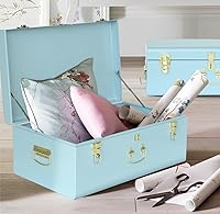 Vista 27 de Vixdonos Juego de 2 baúles decorativos de almacenamiento de caja de metal con asa (blanco con cierres de bronce)