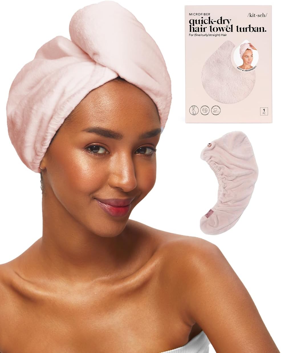 Kitsch Microfiber Hair Towel Wrap for Women - Blush | Ultra Absorbent Microfiber Bath Towel for Wet, Curly, Long or Short Hair, Anti-frizz Hair Wrap