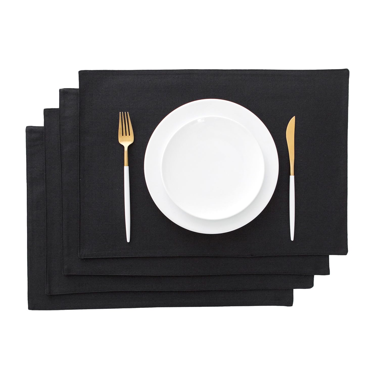 AOKSUNOVA Tischsets Stoff Platzdeckchen Leinen Platzset Schwarz