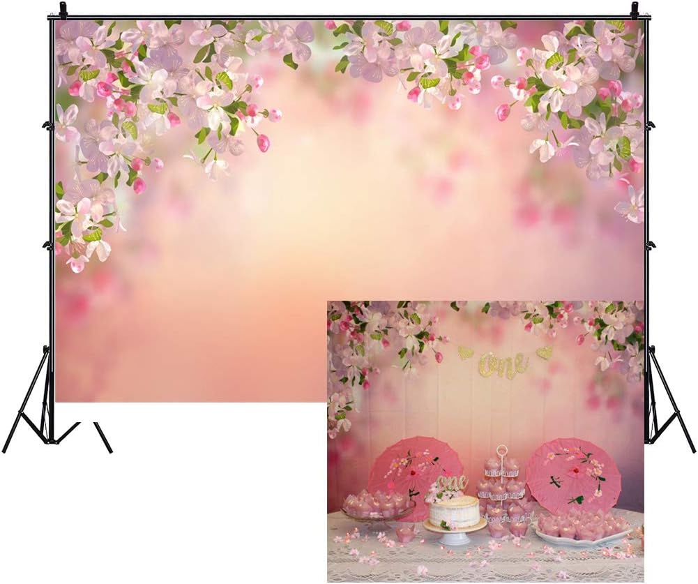 Leowefowa 7x5ft Girl's 1st Cherry Blossom Themed Birthday Backdrop Girl Baby Shower Vinyl Photography Background Valentine's Day Romantic Wedding Bridal Baby Girl Lovers Shoot Bridal Shower Banner